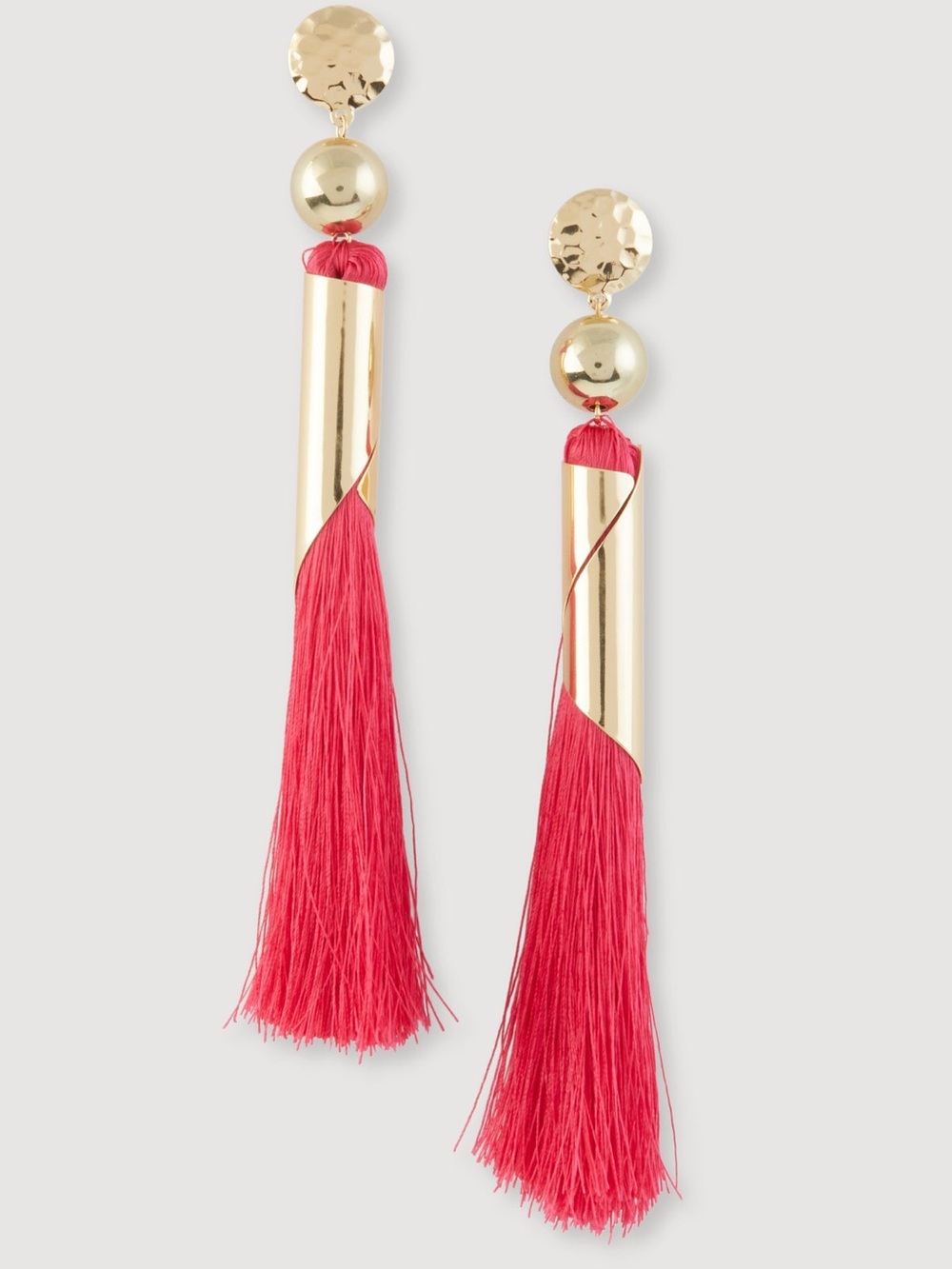 NEW! PINK Tassel Goldtone Metallic Tube Drop Earrings - Picture 2 of 2